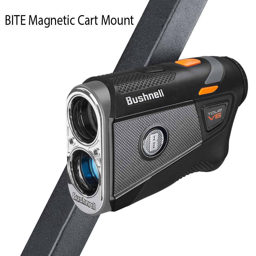 Bushnell Golf Tour V6 Laser Rangefinder Patriot Pack, Visual Jolt Flag Locking, Magnetic Mount, 1300 Yard Range 6X Magnification
