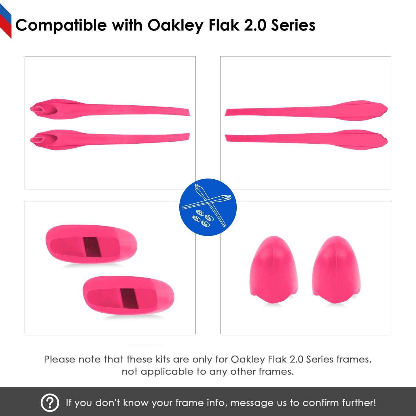 BLAZERBUCK Sock Kits Earsocks & Nosepieces for Oakley Flak 2.0 OO9295/Flak 2.0 XL OO9188/Flak 2.0 Asian Fit OO9271 Sunglasses - Black + Pink Red