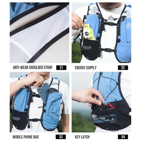 ICE FLAME Hydration Backpack Vest, 5L Multifunctional Outdoor Running Backpack fit 6.8 Inches Phone for Marathon Training, Hiking, Trail and Walking (Blue 2*500ml Flask)