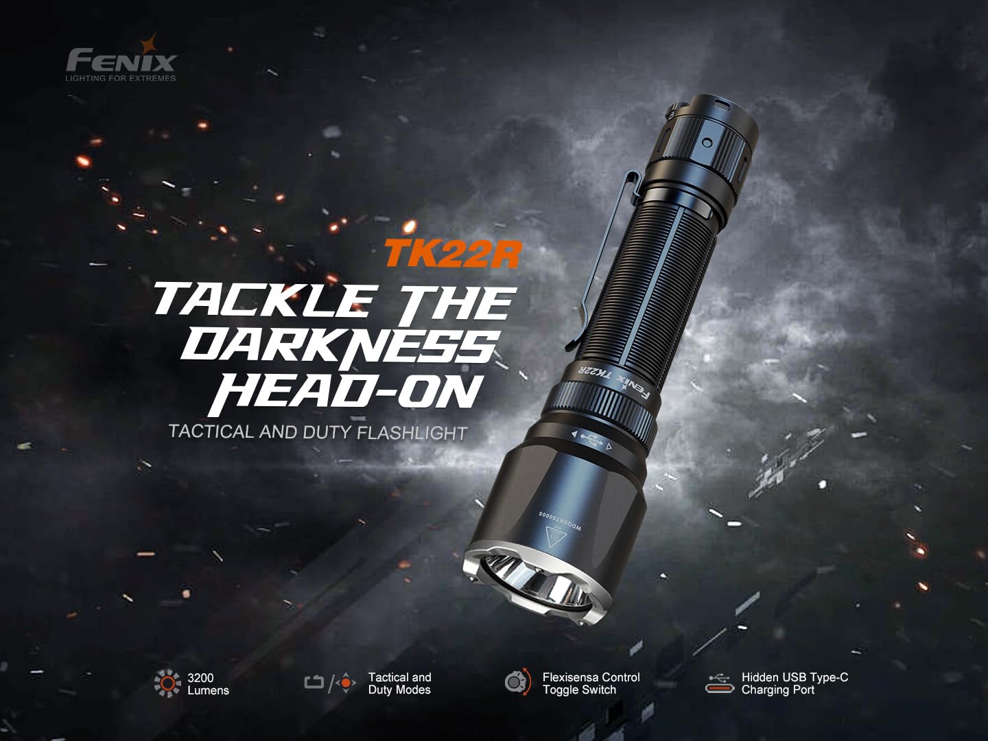 Fenix TK22R Tactical Flashlight, 3200 Lumens USB-C Rechargeable, 525 Yards Long Throw, High Power Super Bright with Lumentac Organizer