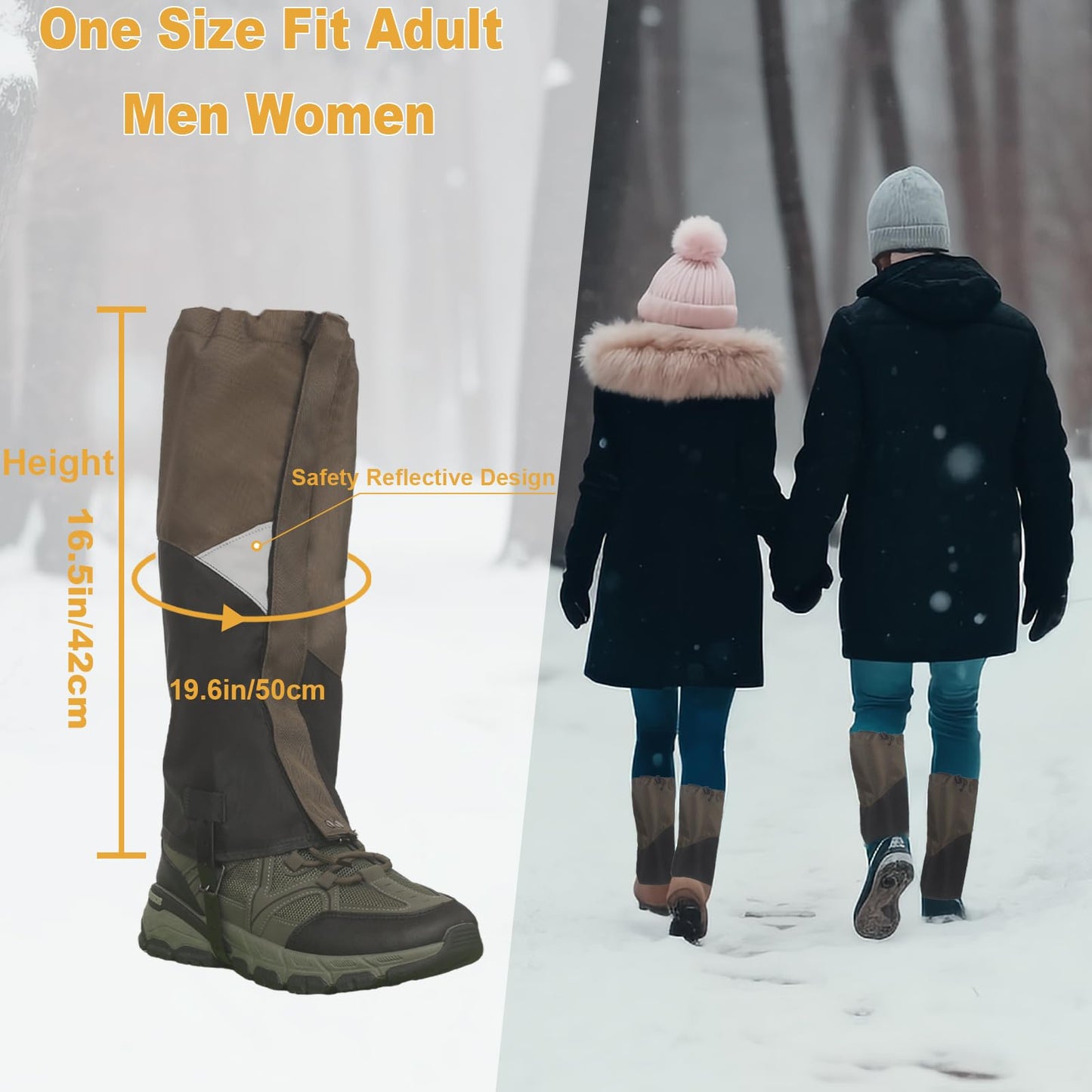 Gators for Hiking Boots and Shoes Waterproof 1000D Oxford Snow Boot Gaiters Lightweight Adjustable Men Women Leg Protection Covers Fit Hiking Hunting Mountain Climbing Skiing Snowshoeing Weed Eating