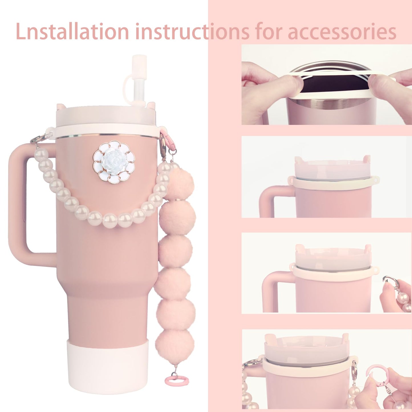 Accessory sets suitable for Stanley Cups contains a water bottle handle strap silicone straw cover silicone cup boot pendant accessory accessories