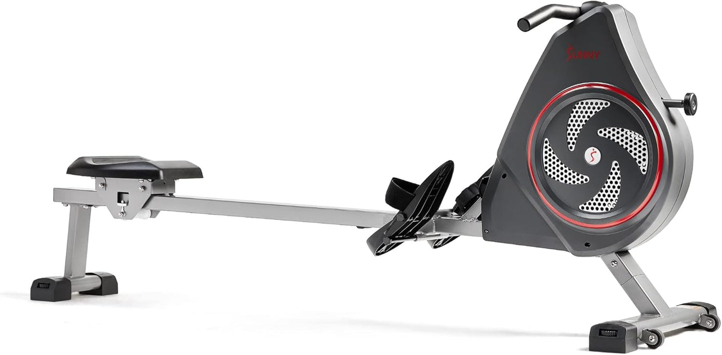 Sunny Health & Fitness Rowing Machine for Low Impact Full Body Workouts Home Training, Flip-able Equipment for EZ-Storage, Optional Magnetic or Air Resistance w/Free SunnyFit App Connection