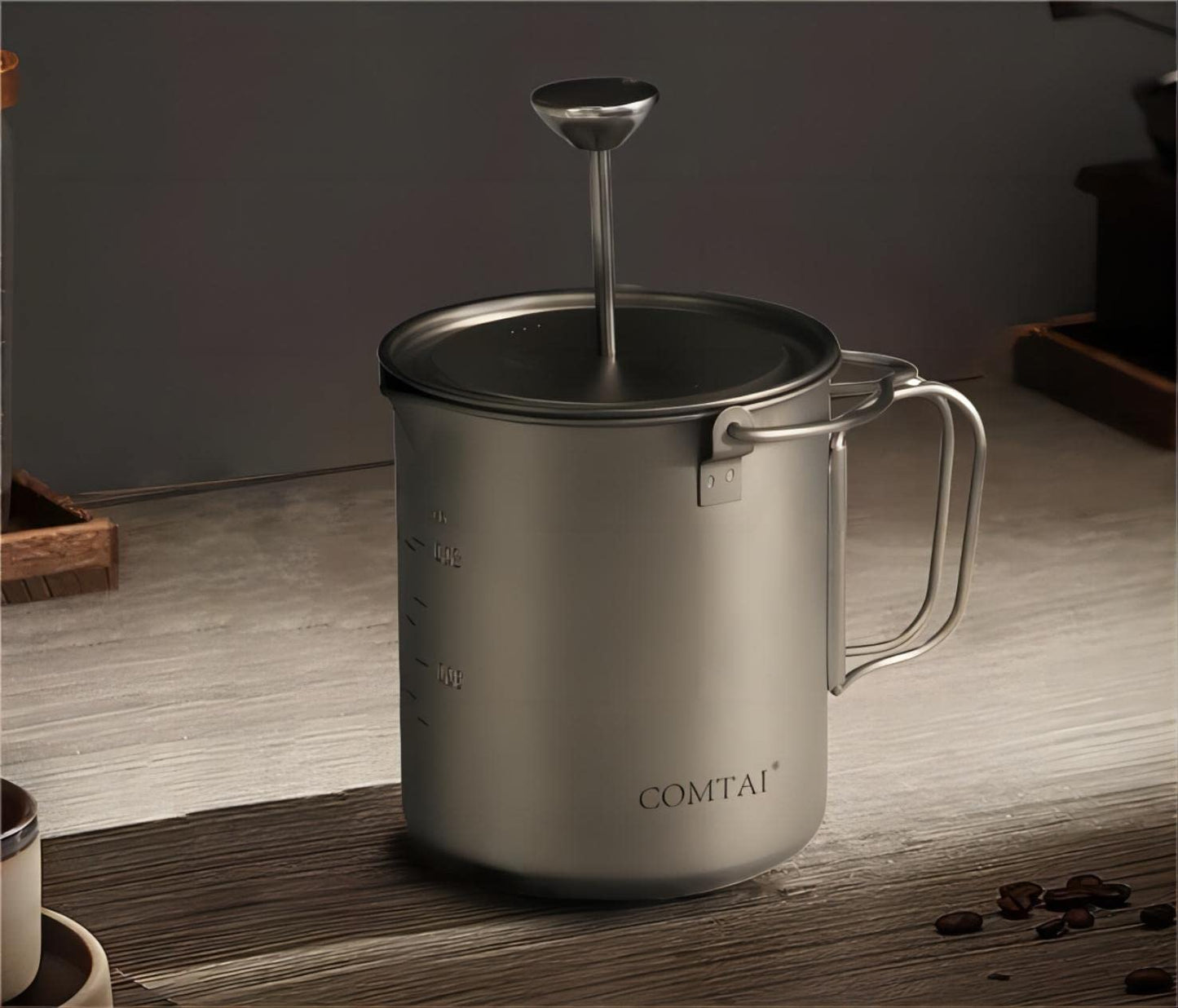 COMTAI Titanium French Press Pot 750mL/25 fl oz Coffee Maker Camping with Lid and Filter Titanium French Press Cup Backpacking for Outdoor Hiking Camp