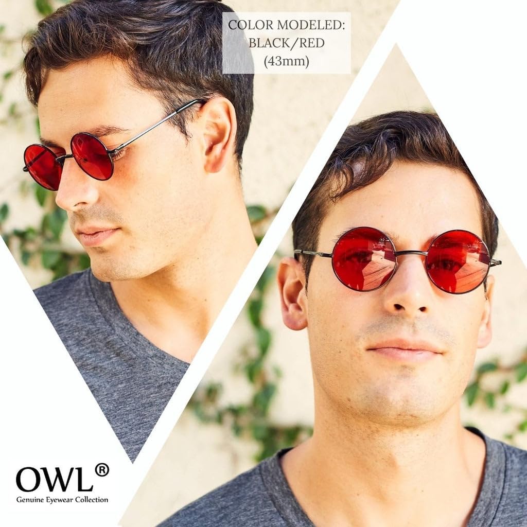 OWL Round Sunglasses Metal Frame Hippie Sunglasses UV400 Polycarbonate Circle Lens John Lennon Sunglasses for Men Women