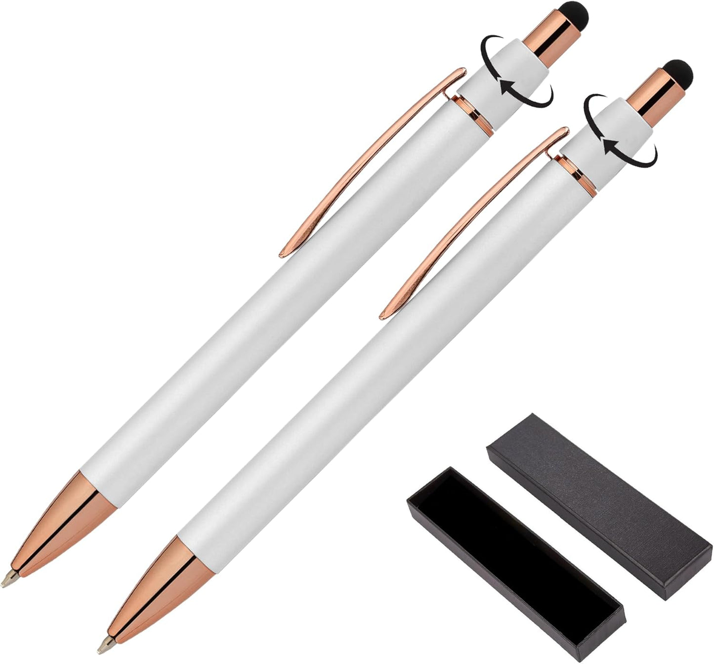 Fidget Pen for Adults - 2 Pack Stress Relief Pens with Gift Box - ADHD Anxiety - Metal with Rubber Grip - Focus for Office, Work (Black-Blue)
