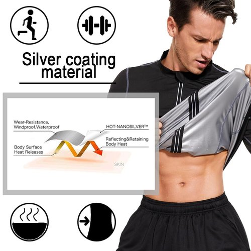 LAZAWG Men Sauna Suit Sweat Jackets Long Sleeve Zipper Shirt for Gym Workout Top