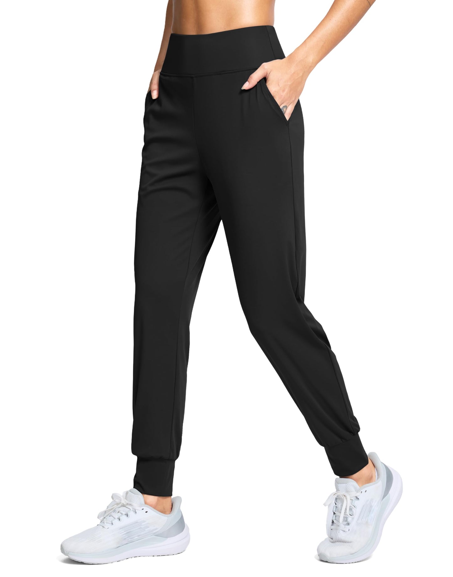 SANTINY Women's Joggers Pants with Pockets Lightweight High Waisted Athletic Gym Workout Pants for Women Yoga Travel (Black_M)