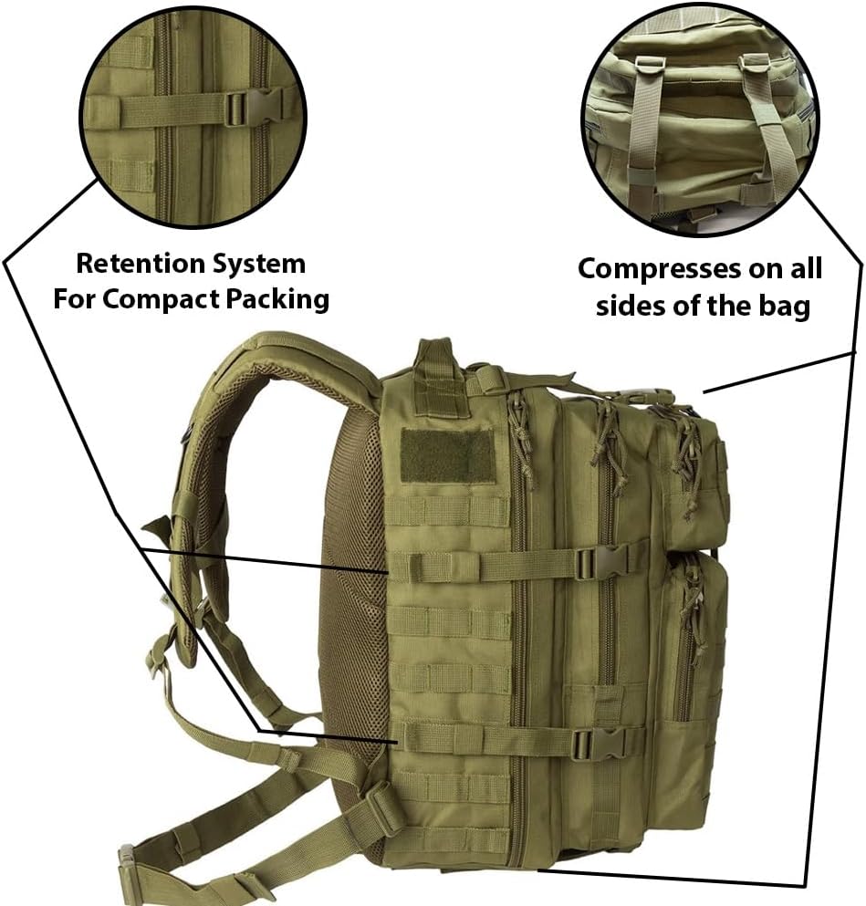 Exos Bravo Backpack - Large Military Hiking Backpack 34L - Waterproof Heavy-Duty Molle Hunting Bag for Men - Tactical Rucksack Daypack - Hydration Pack Compatible for Running, Cycling - (Coyote Tan)