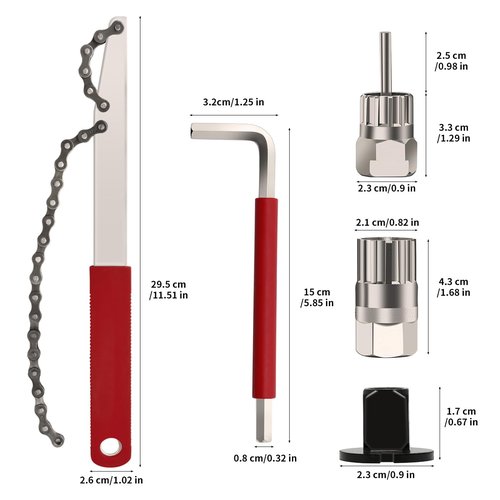 Bike Cassette Removal Tool, 5 Pcs Bike Chain Tool Kit with Chain Whip Auxiliary Wrench Bicycle Cassette Lock Ring Removal Freewheel Remover Wrench Sprocket Remover