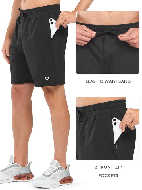 NORTHYARD Men's 7" Gym Shorts Knit Athletic Tennis Shorts for Men with Zipper Pockets for Workout Athletic Training Black M