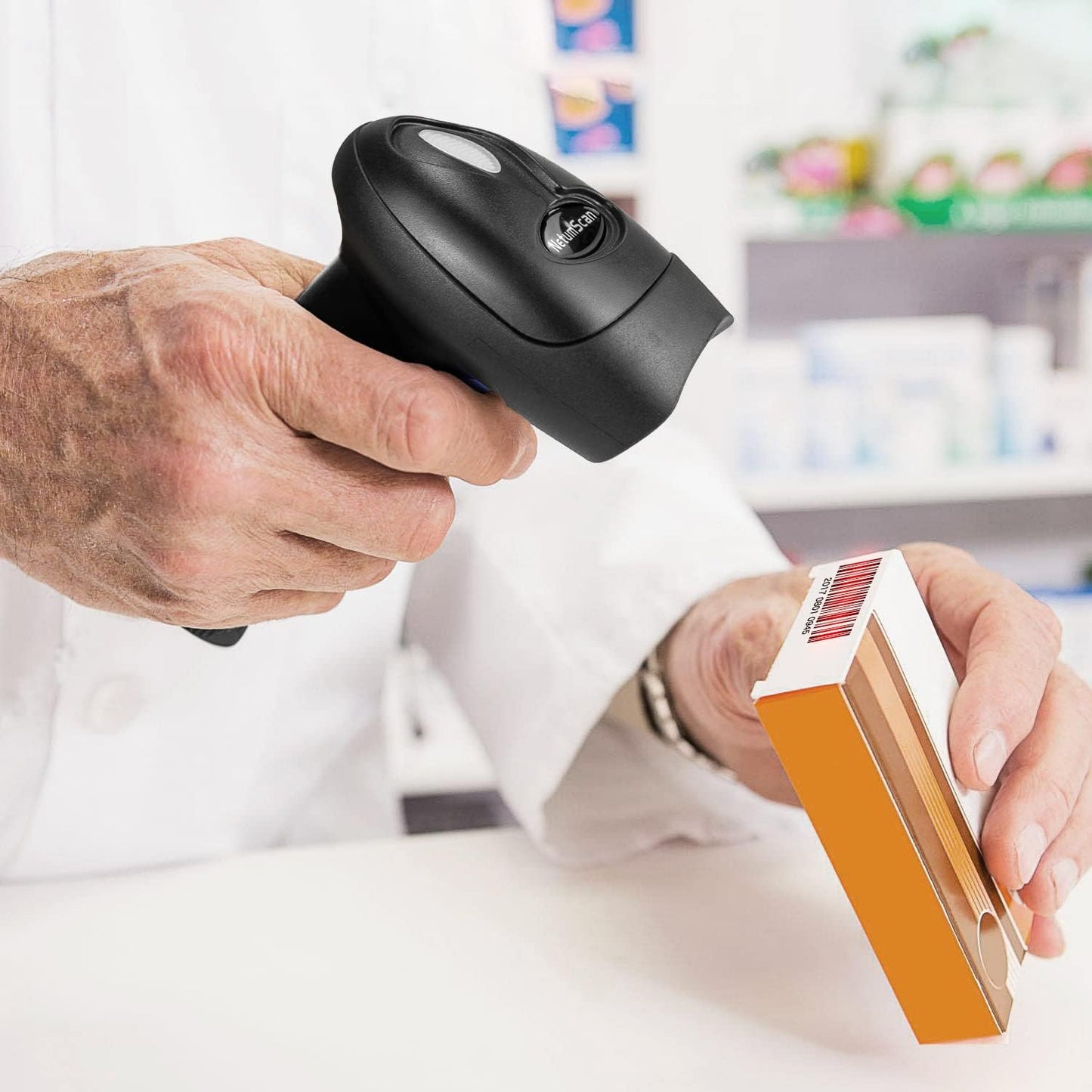 Wireless 1D 2D Barcode Scanner with Stand, NetumScan Portable Automatic QR Code Scanner Supports Screen Scan Handheld CMOS Image Bar Code Reader with USB Receiver for Warehouse POS and Computer