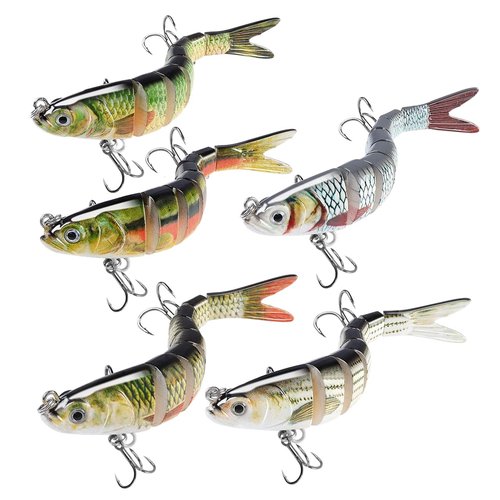 RYACO Fishing Lures for Bass Trout, Multi Jointed Segmented Fishing Bait for Freshwater and Saltwater, Lifelike Swimbait with Hooks Slow Sinking Crankbaits Fishing Gifts Family Fishing Gear, 5PCS