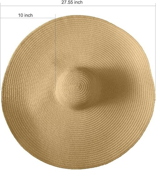 Tinkeep Oversized Beach Straw Hats for Women for Women Extra Large Wide Brim Beach Hat Foldable Roll up Floppy Sun Hat (Khaki)