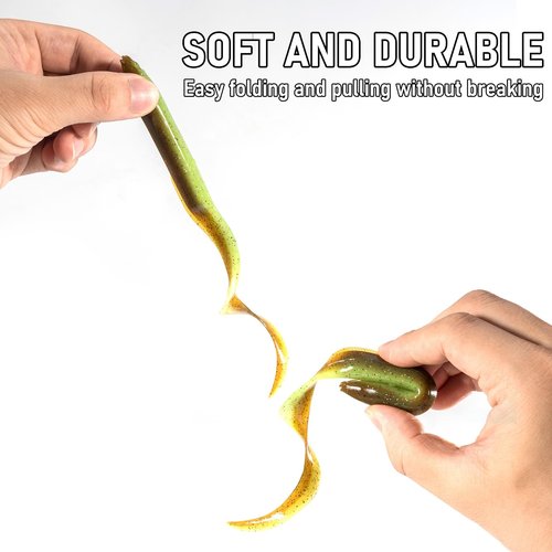 Dr.Fish 5 Pack Sand EEL Lures Saltwater Soft Fishing Lures Swimbait 6 Inch 3/8oz Surf Fishing Creature Baits Soft Plastic Artificial Ribbontail Worm Gold