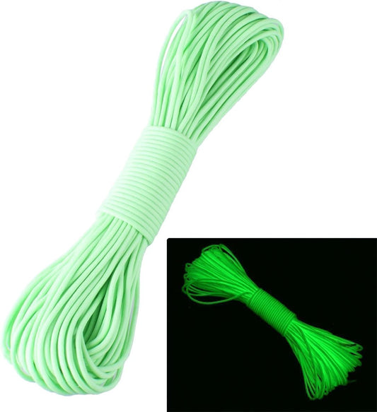 550 Paracord Survival Rope - Luminous 9 Strand Parachute Cord, 25ft, 50ft, 100ft (Green)
