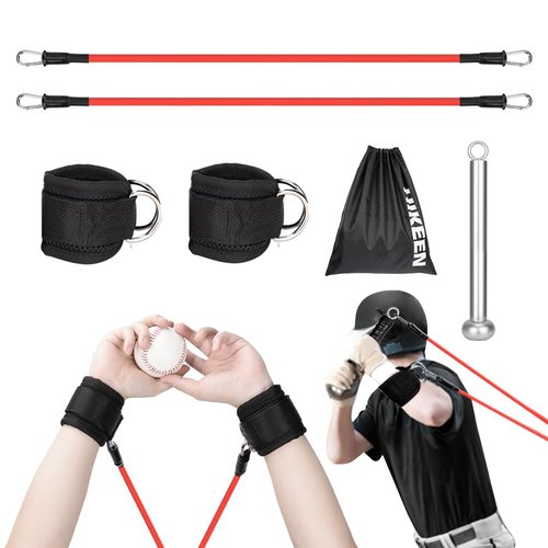 Hikeen Resistance Bands for Baseball, 50 LBS Trainer Kits With Interchangeable Grips to Build Pitching Arm Strength, Training Aid for Players, Pitching Trainer