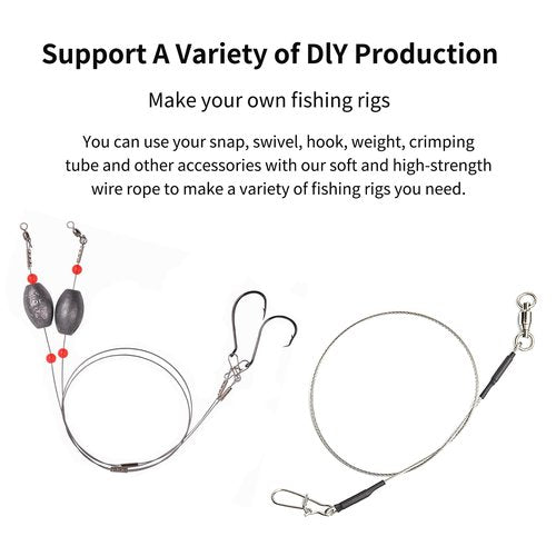 Eupheng Nylon Coated 1x7 & 7x7 Stainless Steel Leader Wire, Knottable Fishing Wire Leader Line for Saltwater, 20lb - 135lb Test in Black, Red in 30ft, 100ft Lengths, with Crimps Sleeves