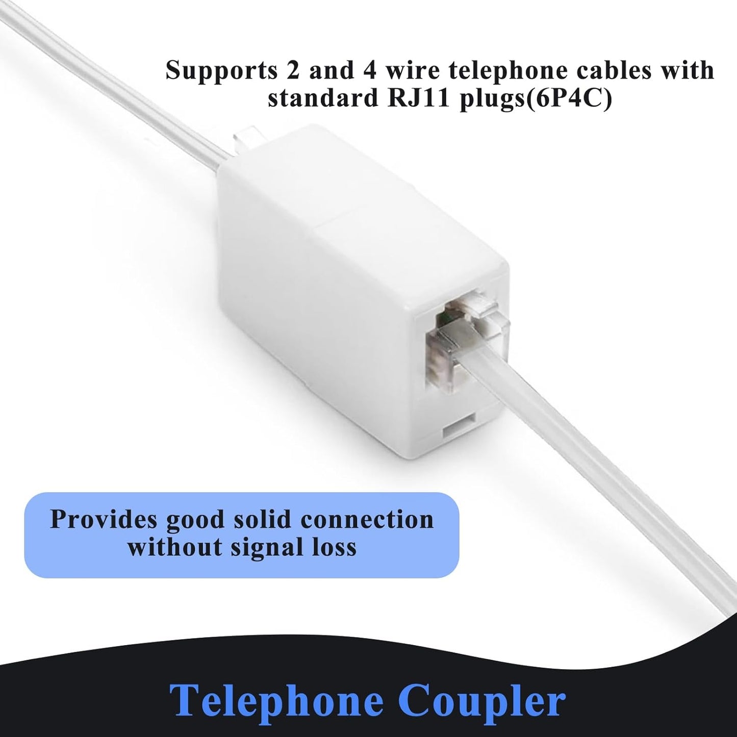 Phone Cord 15FT, Landline Telephone Cable with RJ11 Plug, Includes Telephone Inline Coupler RJ11 Splitter and 10pcs Cable Clips(White)