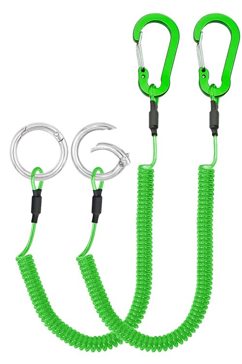 Lix&Rix Spiral Elastic Fishing Tool Sets Coiled Lanyards with Clips and Spring Rings, 2pcs Green