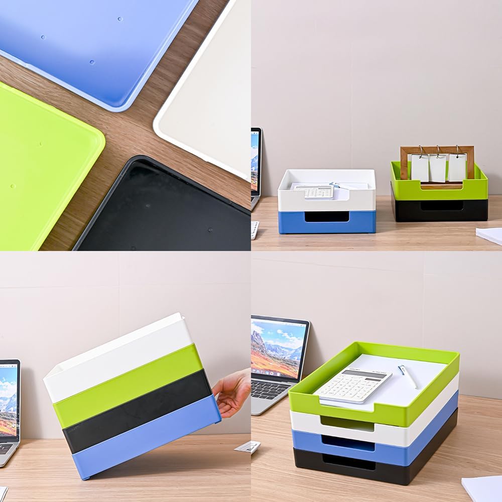 Desk Letter Tray, 2PCS A4 Size Plastic Stackable File Document Organizer, Office Desktop File Paper Holder, Book Storage Rack,Anti-Skid Stacking Support for Office Supplies (White)