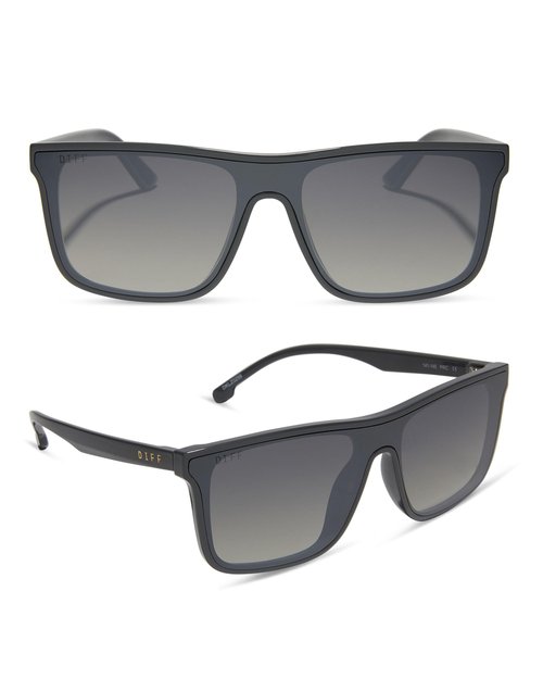 DIFF Sport Flash Square Polarized Sunglasses UV400 Protection, Slate Grey + Grey Gradient W/Silver Flash
