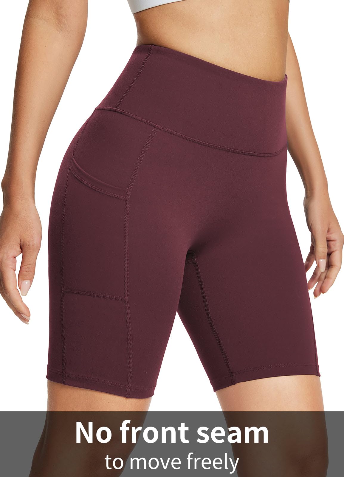 baleaf Biker Shorts Women Yoga Gym Workout Spandex Running Volleyball Tummy Control Compression with Pockets Soft 8" Wine Red XL