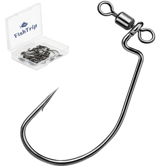 FishTrip Spin Shot Hooks for Drop Shot Rigs, 20pcs EWG Hook for Bass Fishing with Swivel Saltwater Freshwater Size 2/0