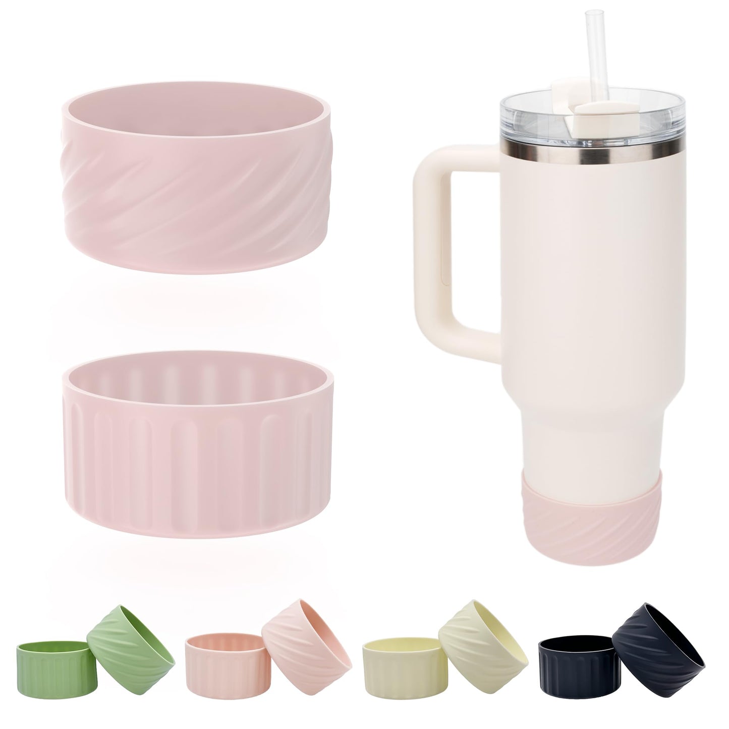 GDwhale 2 Pack Silicone Boot for Stanley 40oz & 30oz,IceFlow 20oz & 30oz,and Hydroflask 12-24 oz - Anti-Slip/Scratch/Noise,Protector Sleeve Cover Boot for Stanley Cup Accessories - BPA Free (Pink)