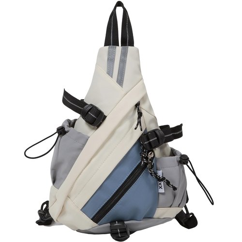 OVER GROUND Reflective Two Tone Casual Convertible Sling Backpack Key Ring Strap, Adjustable Travel Zipper Multi-Pocket Crossbody Bags (Blue, Small)
