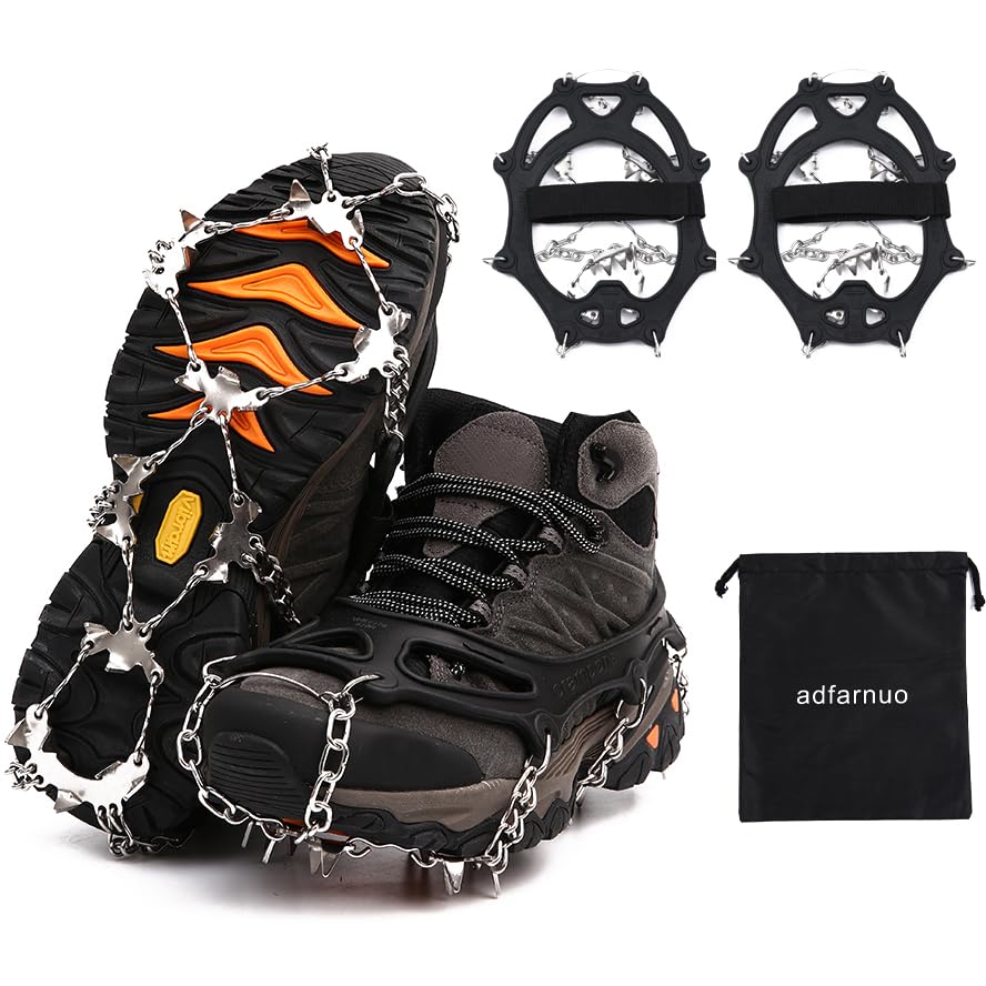 Adfarnuo 26 Stainless Steel Spikes crampons for Hiking Boots Men and Women Not Slipping on The ice Surface Stainless Steel Anti Slip ice Claws Cold Resistance -45 (L(Shoe Size 41-43))