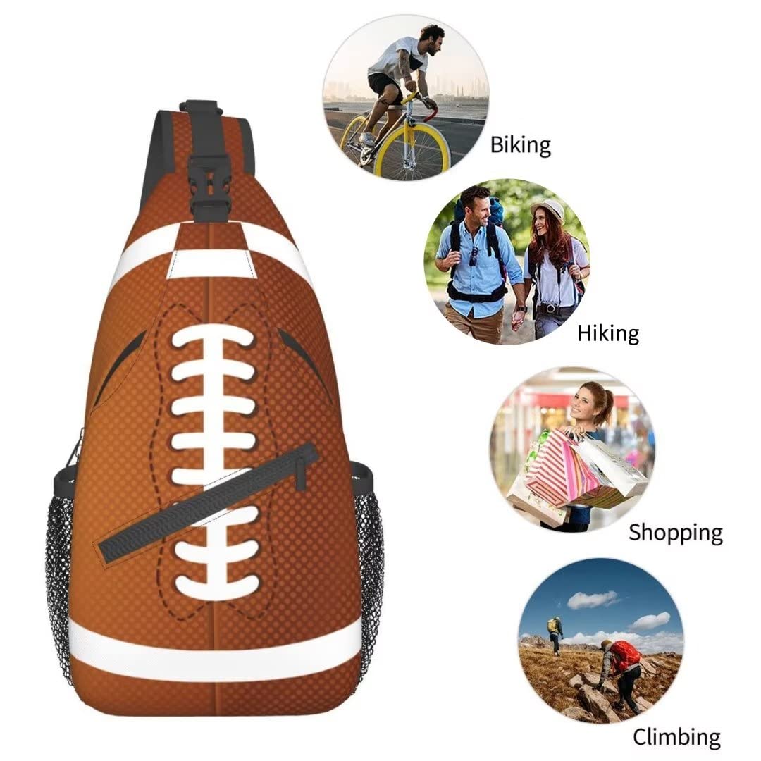 SURERUIM Football Print Sling Bag for Women Men Crossbody Shoulder Backpack American Football Rugby Ball Pattern Chest Bags Sports Ball Team Gym Bag Travel Hiking Sports Bag Casual Daypack