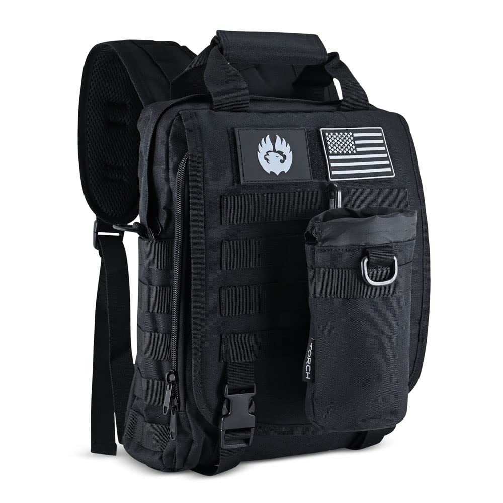 Torch MOLLE Water Bottle Holder Drawstring Pouch Tactical Hydration Carrier Attachment for Every Day Carry Gear (Black)