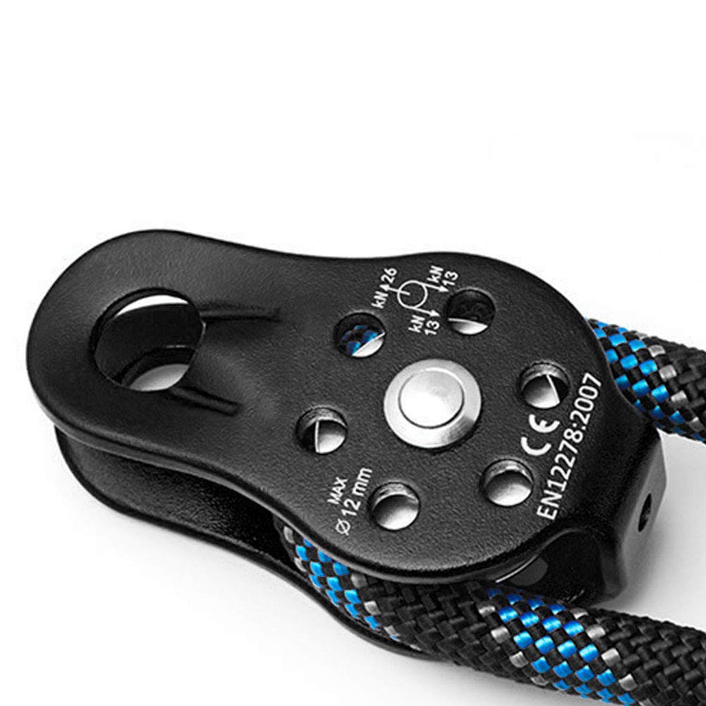 Airshi Climbing Pulley, Rustproof Heavy Duty Aluminium Alloy 12mm Small Hole Pulley for Rope Climbing (Black)