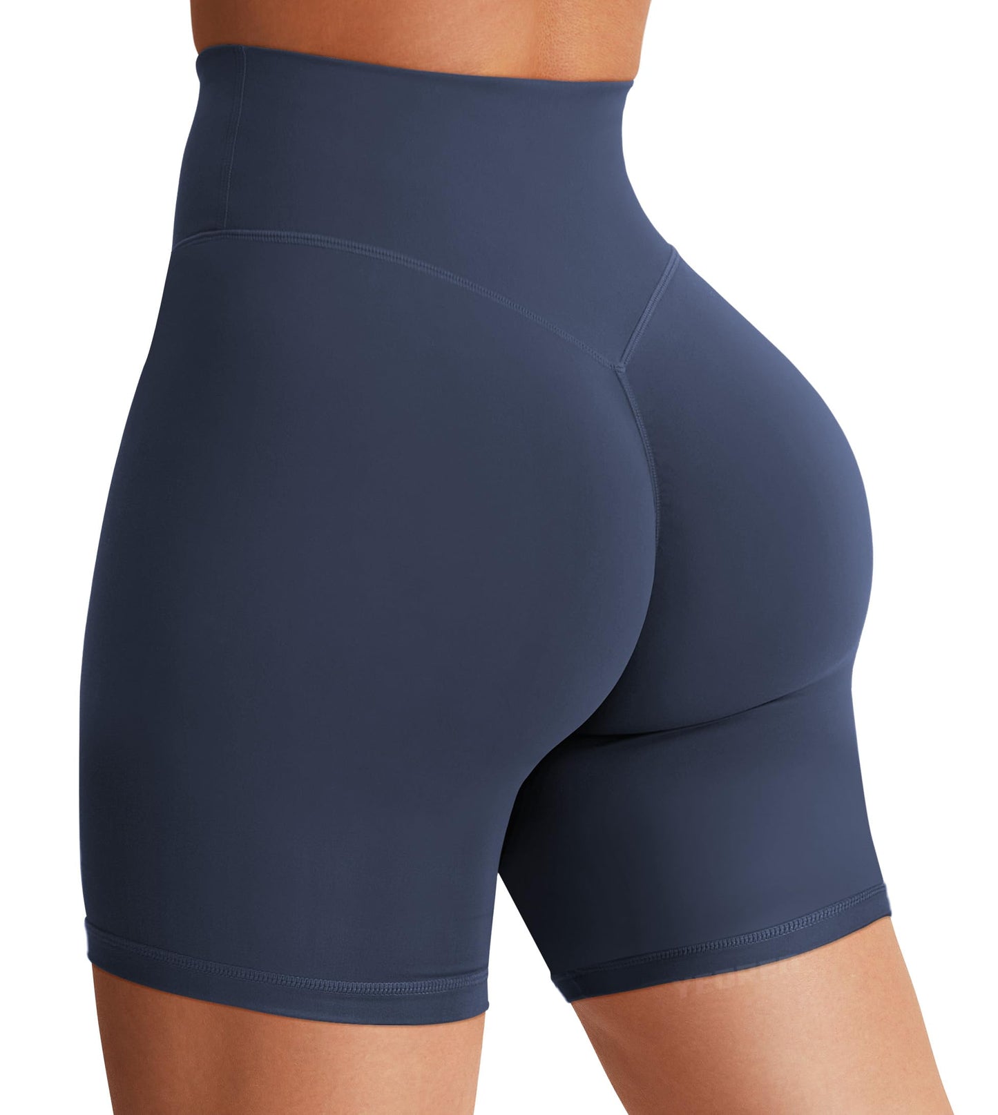 YEOREO Women's Biker Shorts 4.5" / 6" Workout Gym Shorts Craze High Waist Tummy Control Hidden Scrunch Running Yoga Navy Blue M