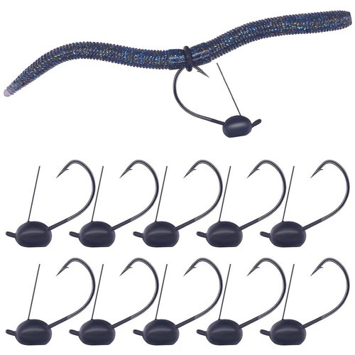 Weedless-Wacky-Rig-Hooks-Weedless-Jig-Head Worm Weights Hook for Bass Fishing 10 Pack (3/16oz (5.25g)-10 Pack)