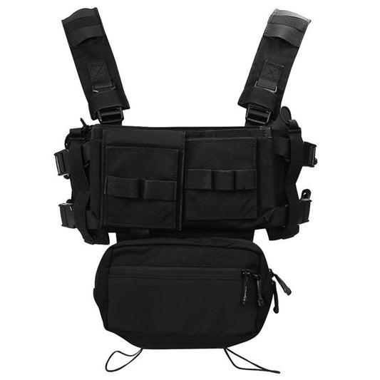 Airsoft Molle Chest Rig with YKK Zipper Mag Pouches Modular Micro Tactical 500D Nylon Vest for Hunting Training Cosplay Adventure Sports (Black)