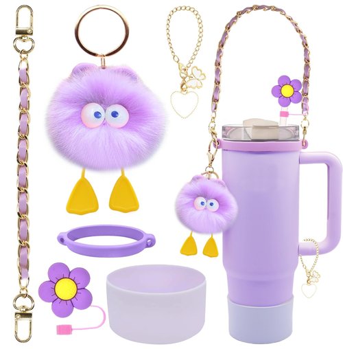 LEISENOR Cup Accessories Set for Stanley Cup 40oz & 30oz Tumbler, Including Water Bottle Handle Strap, Silicone Cup Boot, Silicone Straw Cover, Keychain Charms