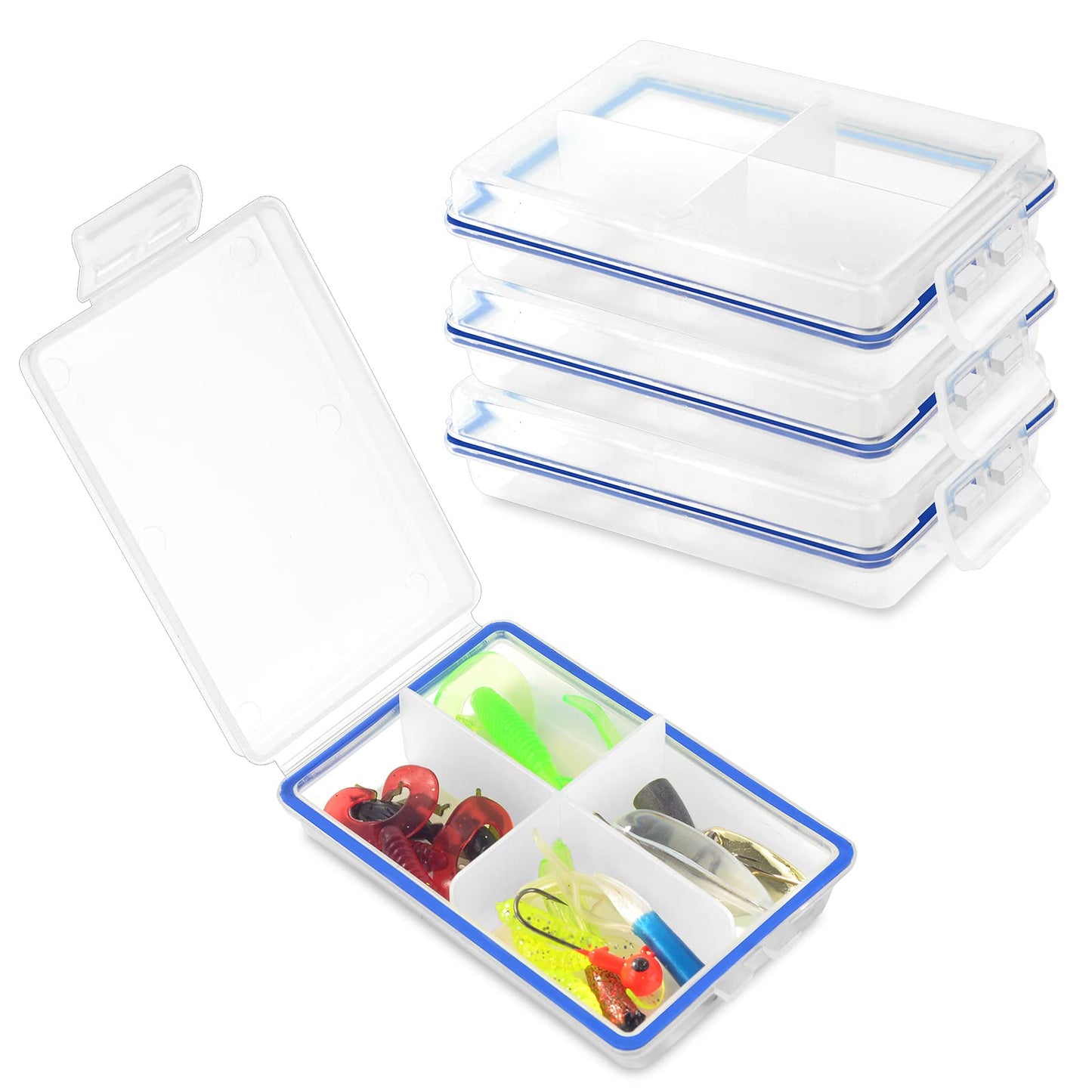 4 Pcs Mini Waterproof Tackle Organizer - Small Fly Fishing Box with Dividers for Hooks, Flies, Beads & Lures