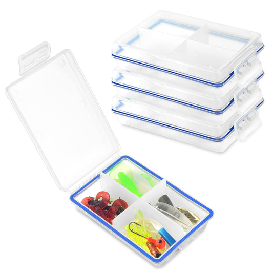 4 Pcs Mini Waterproof Tackle Organizer - Small Fly Fishing Box with Dividers for Hooks, Flies, Beads & Lures