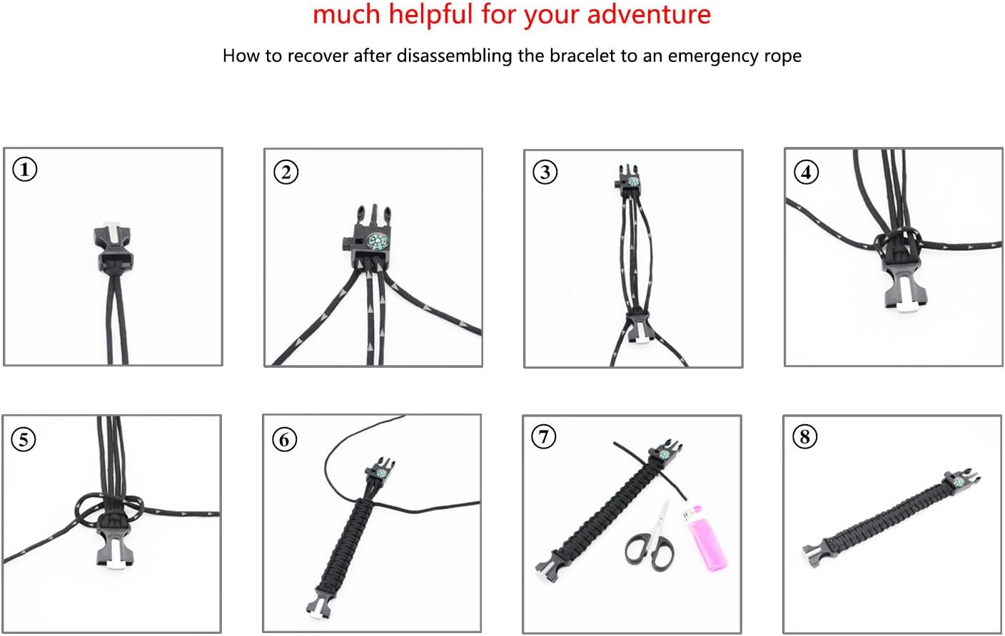 Adjustable Survival Bracelet, 7 Core Paracord 20 in 1 Emergency Sports Wristband Gear Kit with Waterproof LED SOS Light, Compass, Rescue Whistle, Fire Starter Multi-tool for Wilderness Adventure