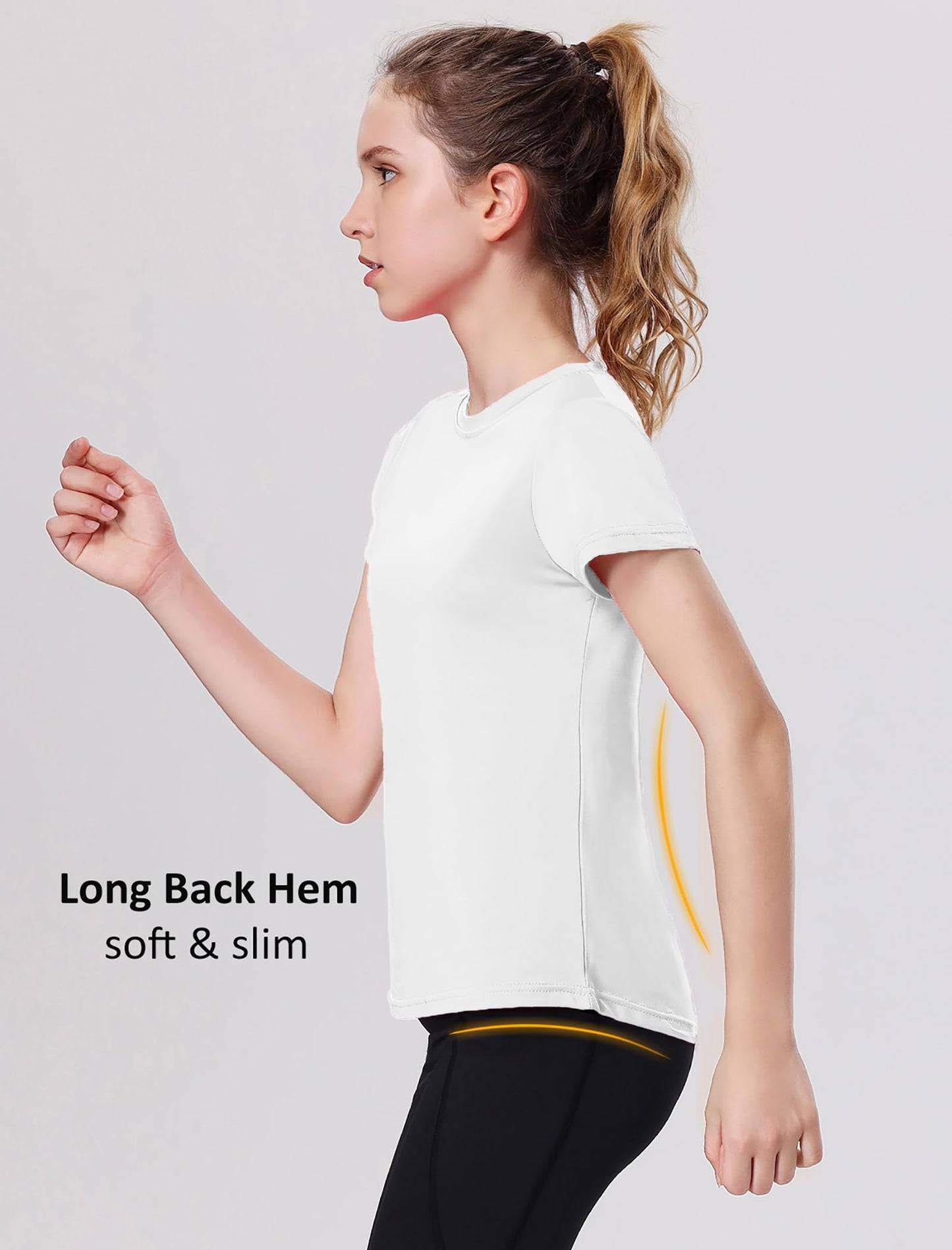 EXARUS 4 Pack Girls Athletic Shirts Quick Dry Short Sleeve Tshirts Crewneck Tee Workout Activewear Tops for Kids 8-16Y Set 7 12Y