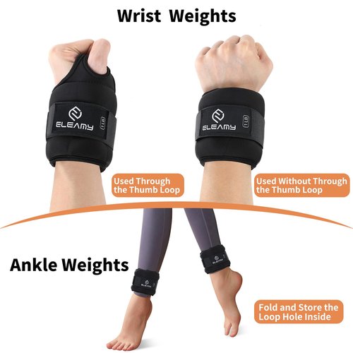ELEAMY Wrist Weights with Thumb Loops Lock for Women & Men, 0.5lb*2/1lb*2/1.5lb*2/2lb*2/3lb*2, Premium Ice Silk Fabric,Comfortable & Tear Resistant for Walking, Running, Fitness and More（3lb*2 Black）
