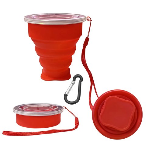 Collapsible Cup - Silicone Foldable Cup-Expandable Folding Drinking Cup -Reusable Portable Mugs Cups For Travel, Camping, Hiking, Survival, Car, Picnic, Beach, Holiday Vacation, Outdoor Sports Red
