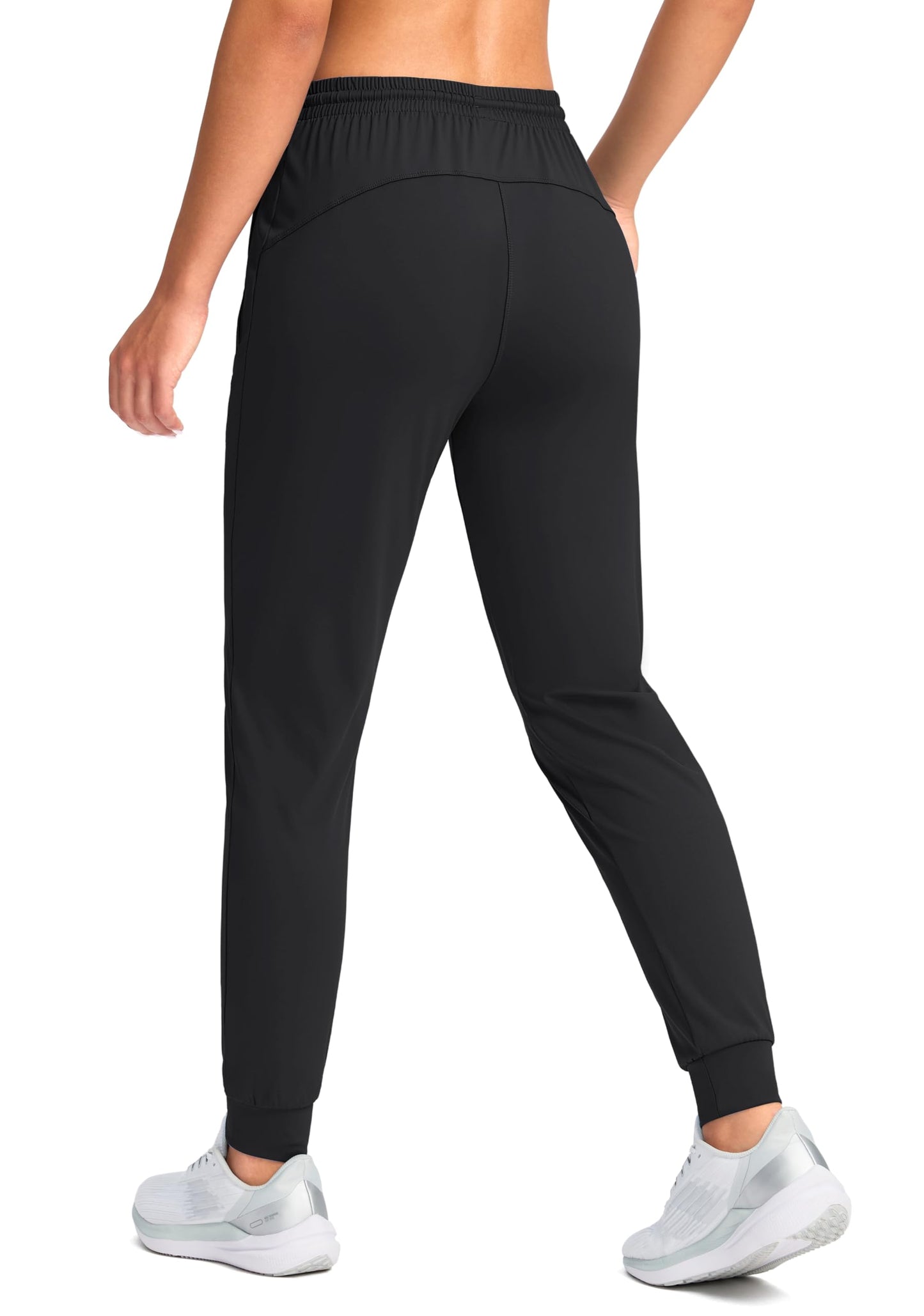 G Gradual Women's Joggers Pants with Zipper Pockets Tapered Running Sweatpants for Women Lounge, Jogging (Black, Large)