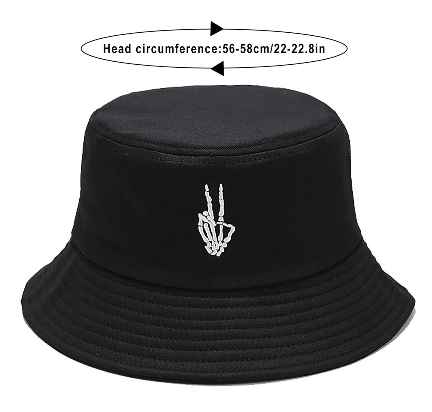 Unisex Skeleton Fingers Black Bucket Hat Beach Sun Hat Washed Cotton Fisherman Cap for Women Men
