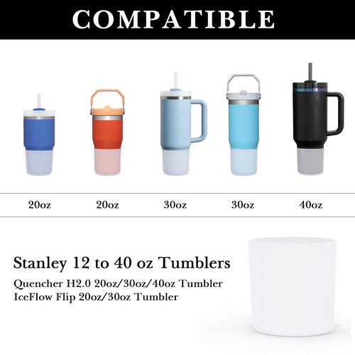 Linkidea Water Bottle Boot Compatible with Stanley Quencher H2.0 20oz/30oz/40oz, IceFlow Flip 20oz/30oz, Silicone Waterbottle Bottom Sleeve Cover Protector, Bottle Bumper (White / 2 Pack)