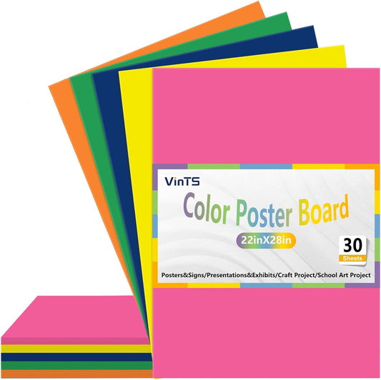 VinTS 30Pcs Poster Board,22x28 Colored Poster Paper,Assorted Colors Poster Board Bulk for Art Display Board,Classroom Use,School Craft Project,Presentation Drawing