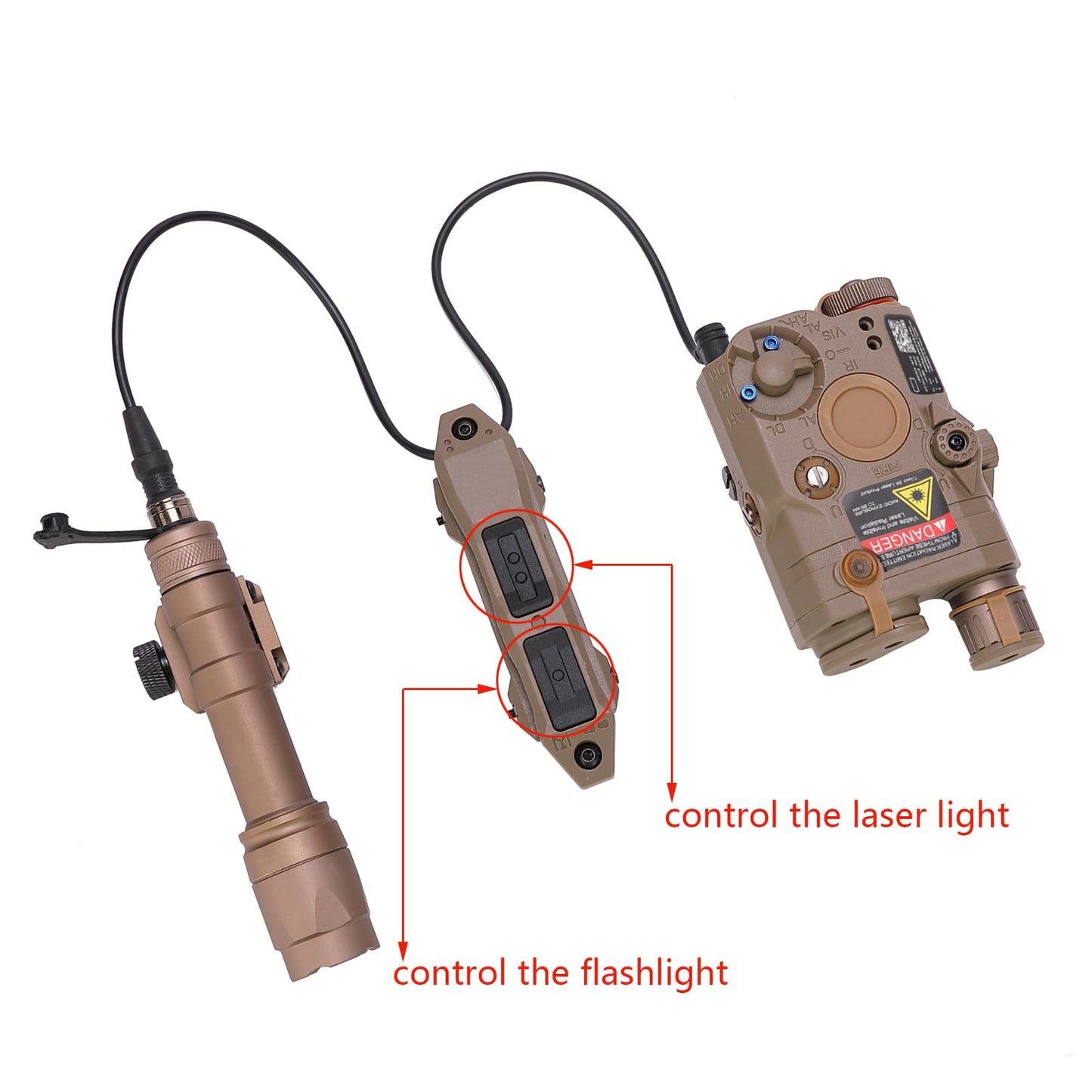Fineonly Dual Remote Flashlight Pressure Switch Tactical Light Switch Augmented Tape Switch with Tactical Light Plug and 2.5mm Plug Compatible with M300 M600 PEQ15 Series Tactical Lights