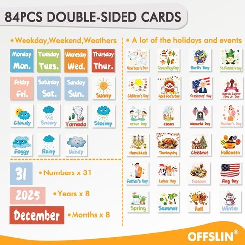 Classroom Calendar Pocket Chart with 84pcs Cards, Kids Calendar Pocket Chart for Classroom Decor, Circle Time Learning Center, School Homeschool Supplies (Black A)